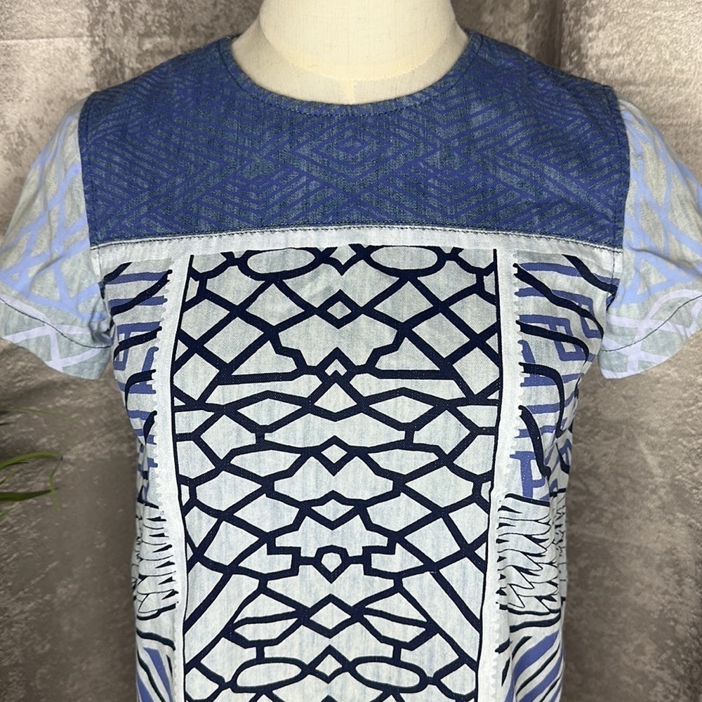 Mary Katrantzou X Current/Elliot Women’s Geometric Print Denim Top Sz 0 - Picture 4 of 11